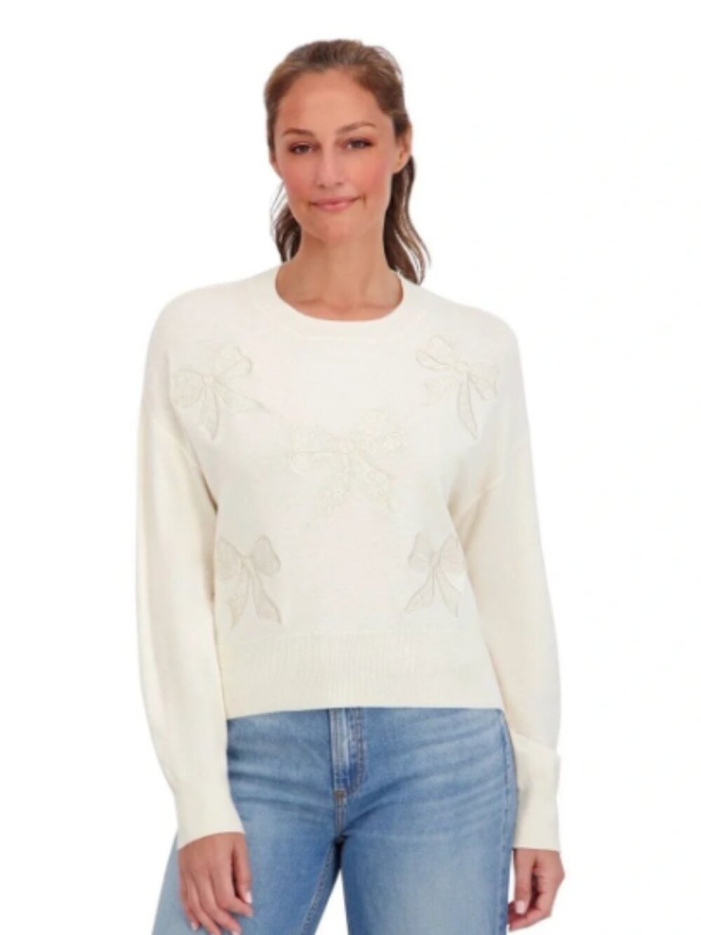 Bridgerton Women's Lace Bow Sweater Cream Small